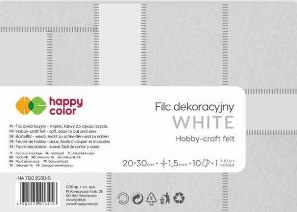 Dekorativ filt hvid 10 stk. HAPPY COLOR