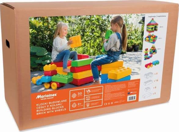 Marioinex Statybiniai blokeliai Plytos su ratukais 30 vnt.
