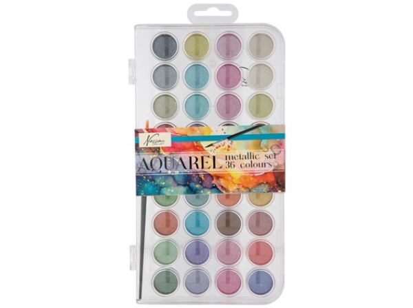 Metallivärisarja, jossa 36 väriä läpinäkyvässä paletissa