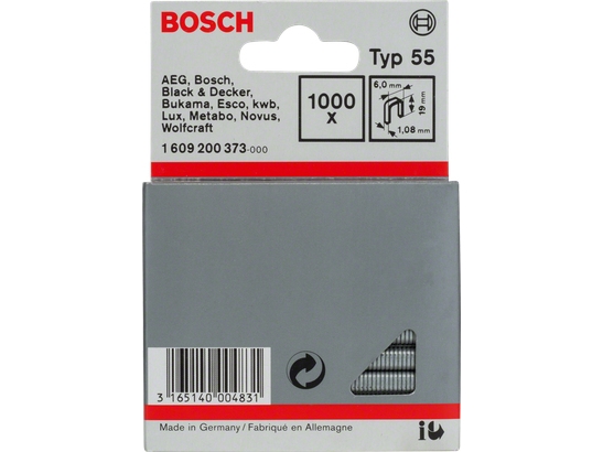 Bosch KLAMMER TYPE 55 6X1,08X19MM 1000 STK | Kontorsmaterial - Häftapparater & häften - Häftklamrar | GameStuff