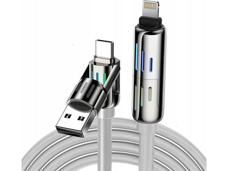 Kabelis 4W1 Usb-C / Usb-A Arba Usb-C / Lightning Blitzwolf Bw-Hdc6 1,2 M 240 W Rgb (Pilka)
