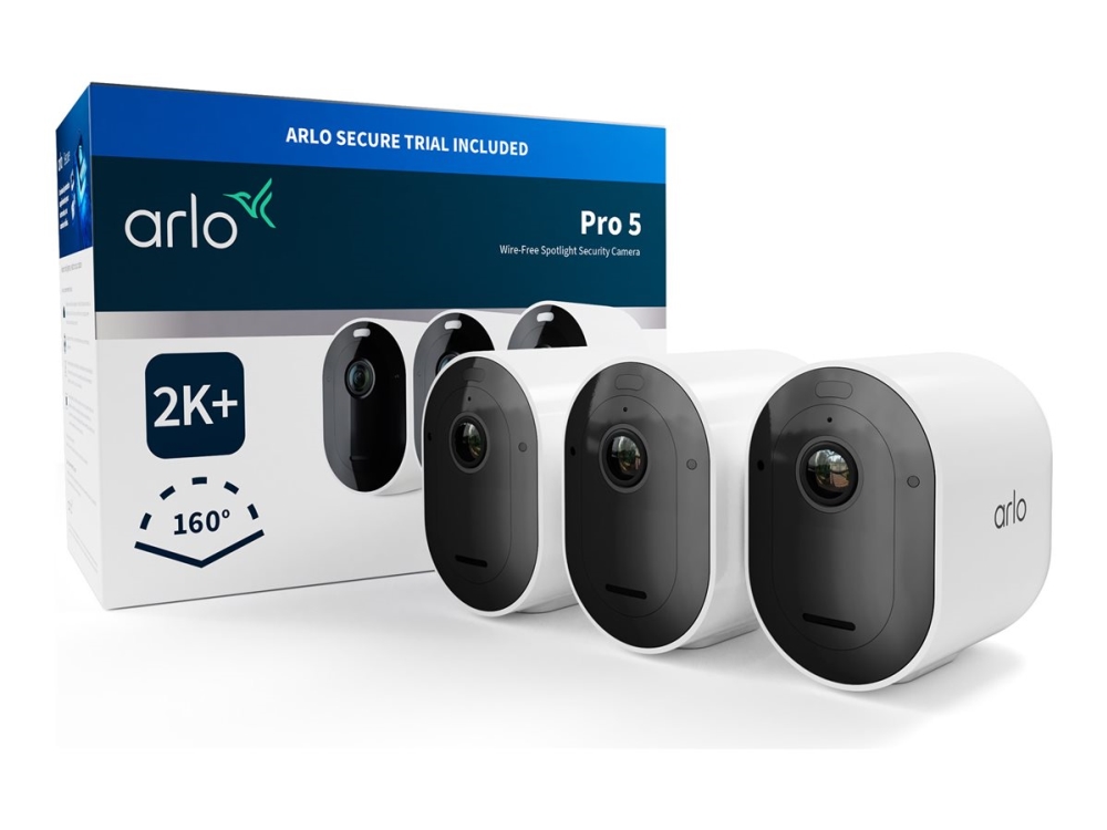 Arlo Pro 5 - Nätverksövervakningskamera - utomhusbruk - vädertålig - färg (Dag&Natt) - ljud - trådlös - Wi-Fi (paket om 3) | Foto och video - Videoövervakning - Övervakningsutrustning | GameStuff