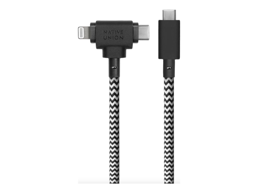 Native Union Belt Cable Duo - Lightning-Kabel - 24 Pin Usb-C Han Til Lightning, 24 Pin Usb-C Han - 1.5 M - Zebra - Usb Power Delivery (60W)