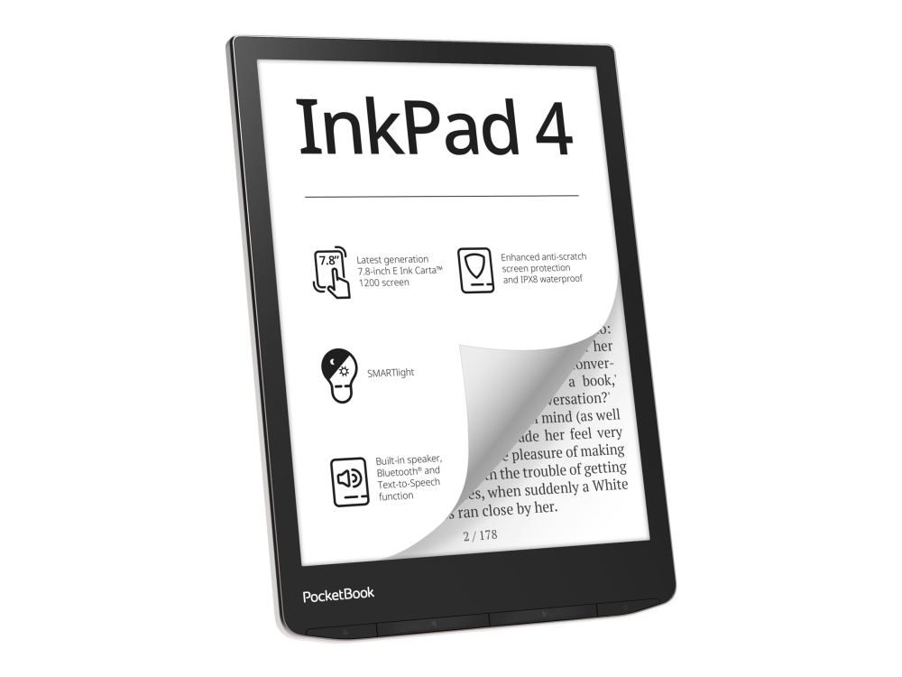 PocketBook InkPad 4 - eBook-läsare - Linux 3.10.65 - 32 GB - 7.8 monokrom E Ink Carta 1200 (1872 x 1404) - pekskärm - Wi-Fi, Bluetooth - stardust silver | TV, Ljud & Bild - Bärbart ljud & Bild - Läsplattor | GameStuff