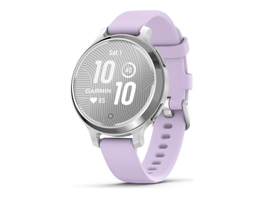 Garmin Lily 2 Active - Sølv anodiseret aluminium - smart ur med bånd - silikone - lilla - håndledsstørrelse: 110-175 mm - monokrom - Bluetooth, ANT+ - 29 g