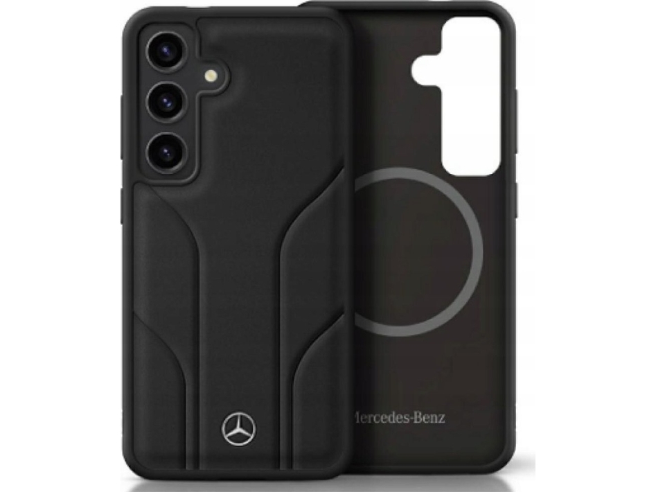 Mercedes Leather Debossed Lines Magsafe Samsung Galaxy S25 Dklas Telefonui Juodos Spalvos
