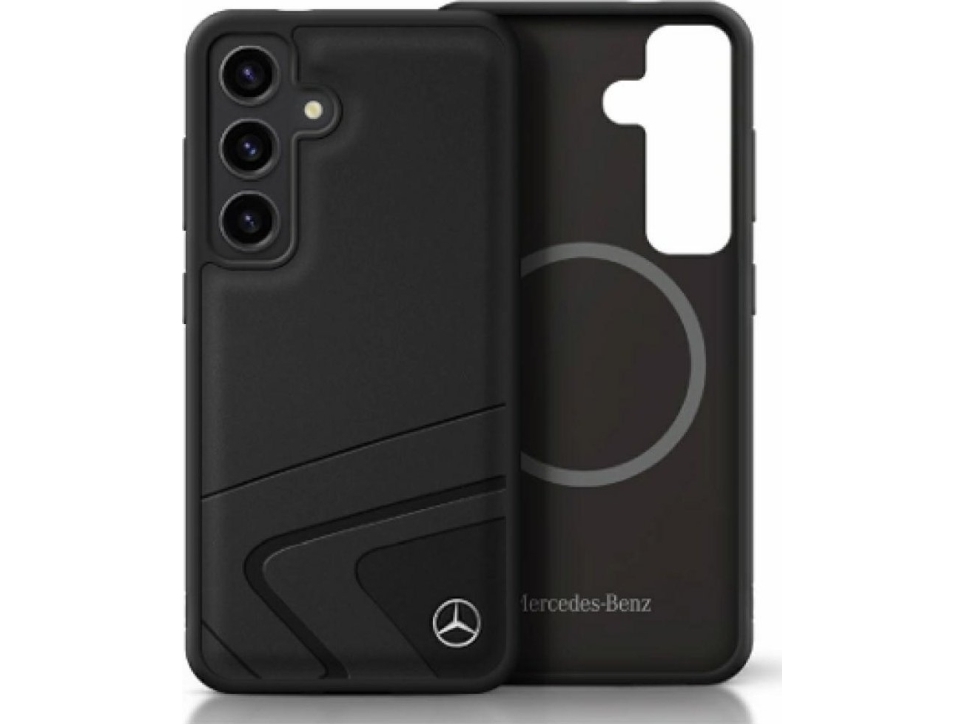 Mercedes Leather Horizontal Debossed Curves Magsafe Samsung Galaxy S25 Dklas Telefonui Juodos Spalvos