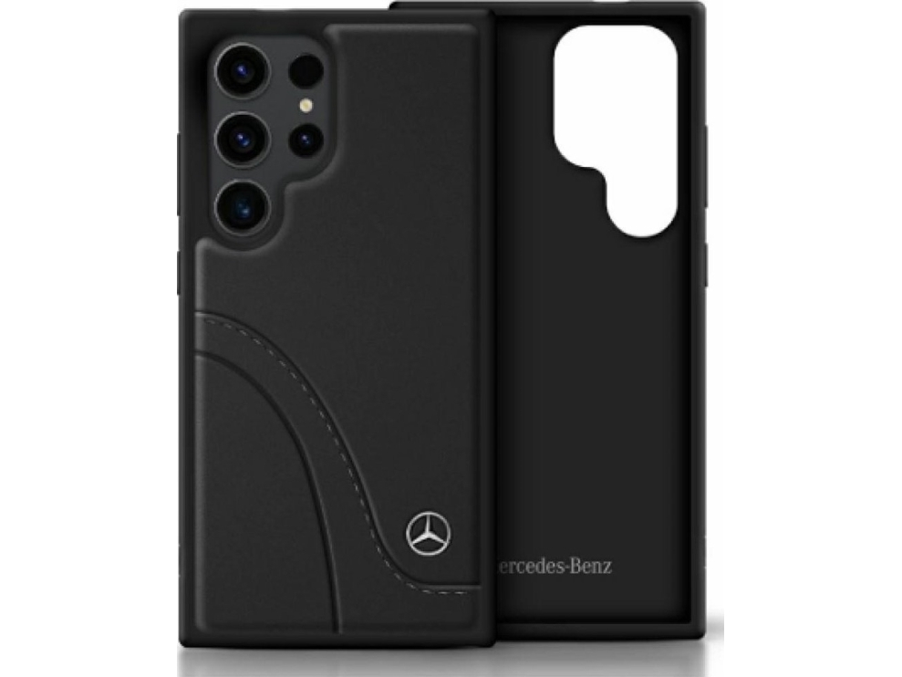 Mercedes Leather Curved Stitches Samsung Galaxy S25 Ultra Dklas Telefonui Juodos Spalvos