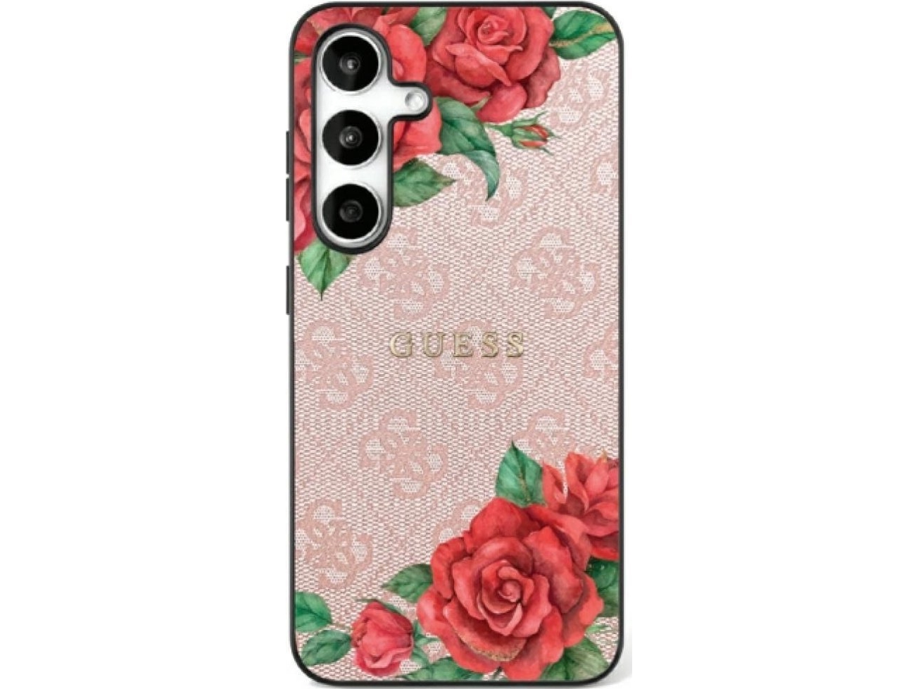 Fodral Guess Lader 4g Blommor Tryck Metall Klassisk Logotyp Magsafe Samsung Galaxy S25 Ultra Fodral För Telefon Rosa