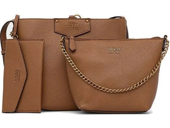 Guess Brenton Öko-Leder Textil-Tasche, Starre Struktur, Karamell, 6432, Für Frauen, 22 X 18 X 9 Cm