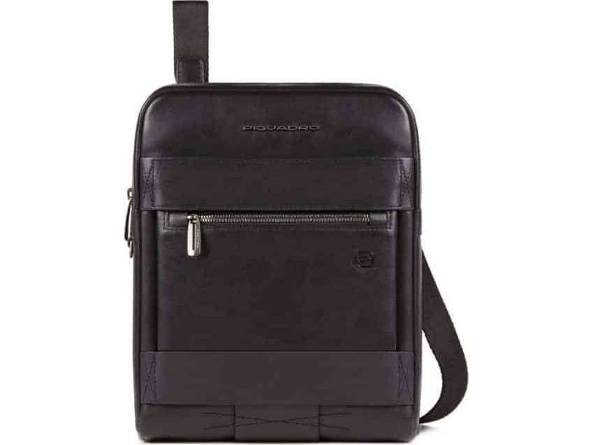Piquadro Obidos kleine Leder Umhängetasche schwarz 22 x 28 x 5 cm (für Männer)