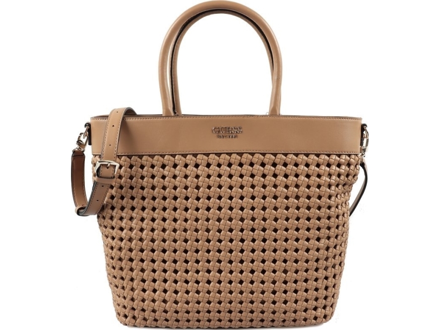 Guess Sicilia håndtaske i syntetisk læder og tekstil, foret, cognac, HWWG8490230, 30 x 30 x 12 cm