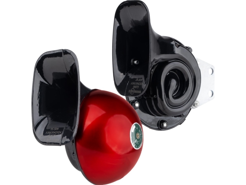 Garso signalų rinkinys – raudonas, 2 vnt., 125 mm, 110 dB, 12V, AMIO-04075