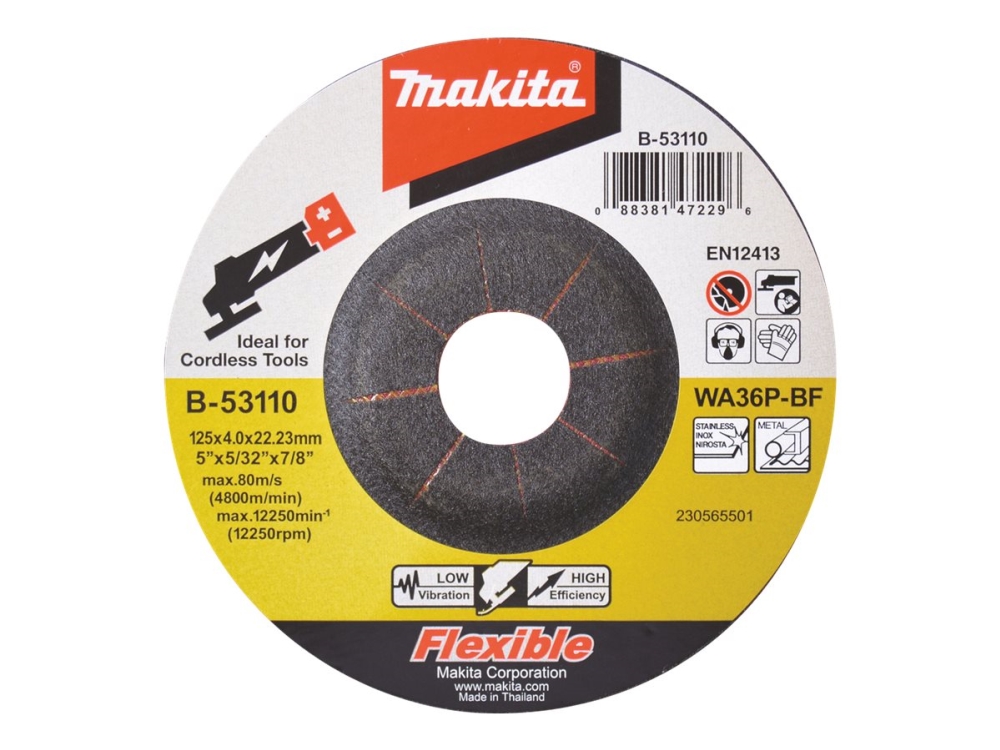 Makita - Schleifscheibe - Für Metall, Edelstahl - 125 Mm - Korngröße: Wa36p - Für Makita Dga506rtj