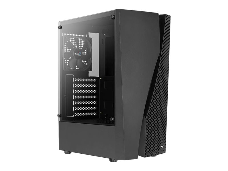 AeroCool Wave-G-BK-v1 - Mid tower - ATX - genomskinlig sidopanel (härdat glas) - ingen strömförsörjning (ATX) - svart - USB/ljud | Datorkomponenter - Datorchassin & Tilbeör | GameStuff