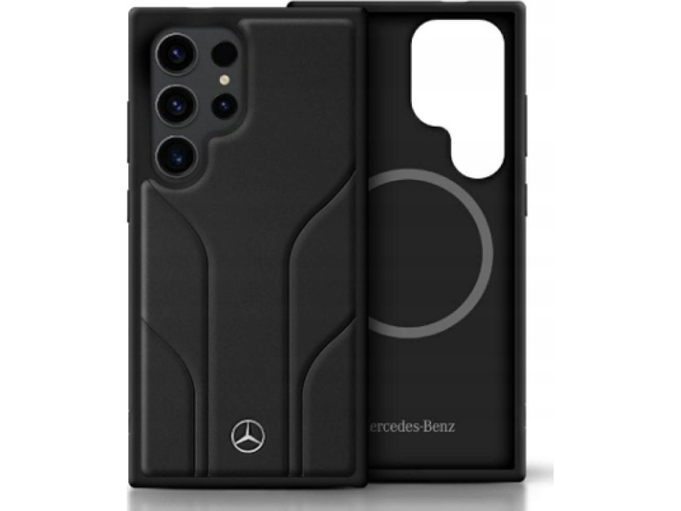 Mercedes Leather Debossed Lines Magsafe Samsung Galaxy S25 Ultra Dklas Telefonui Juodos Spalvos