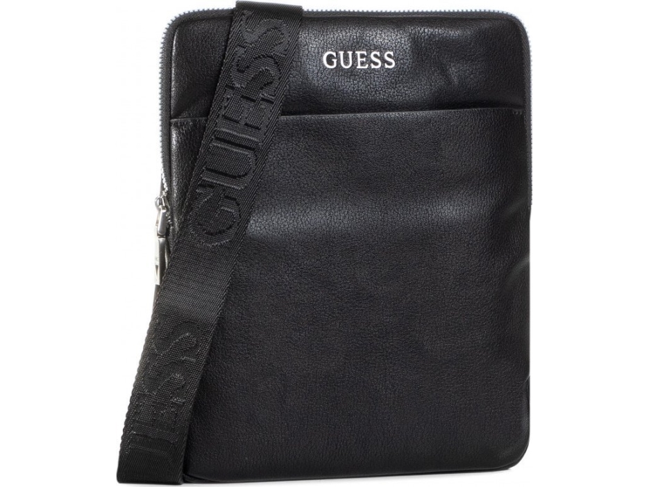 Guess Scala flat top zip tekstil crossover-taske, sort (til mænd)