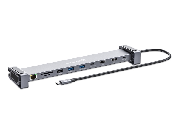 Manhattan 190398, Kabelgebunden, Usb 3.2 Gen 1 (3.1 Gen 1) Typ-C, 100 W, 10,100,1000 Mbit/S, Grau, Microsd (Transflash), Sd