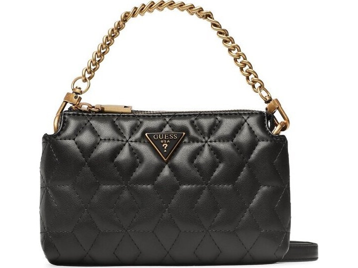 Guess, Elenia, Synthetic Leather, Mini, Textile Crossbody Bag, Black, Qb867772, For Women For Women