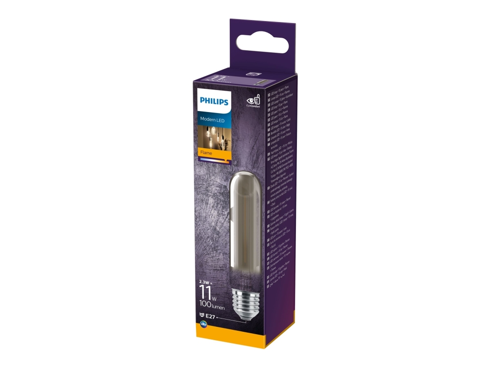 Philips Led Glödlampa Med Filament Form: T32 E27 2.3 W Motsvarande 11 W Flamljus 1800 K Rökig