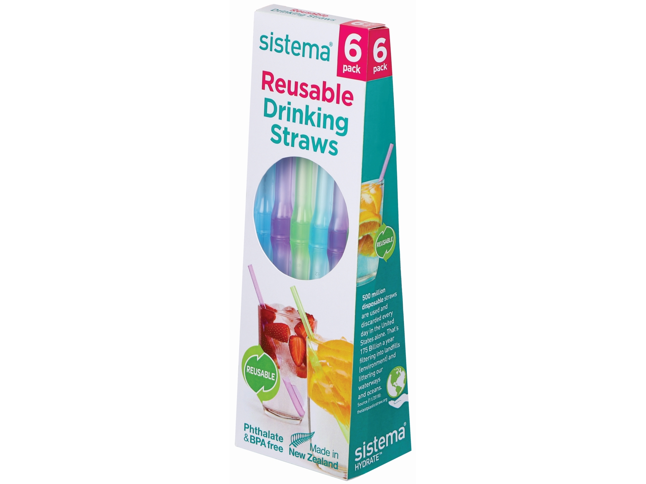 Genanvendelige, nemt rengjorte sugerør, SISTEMA HYDRATE REUSABLE, 6 su