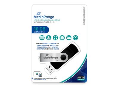 Mediarange Mr931-2 - Usb Flashdrive - 16 Gb - Usb 2.0 / Micro Usb - Sort, Sølv