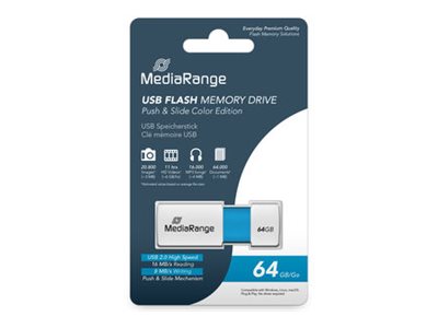 Mediarange Usb Stick 64Gb Mr974, 64 Gb, Usb Typ-A, 2.0, 16 Mb/S, Dia, Blau, Weiß