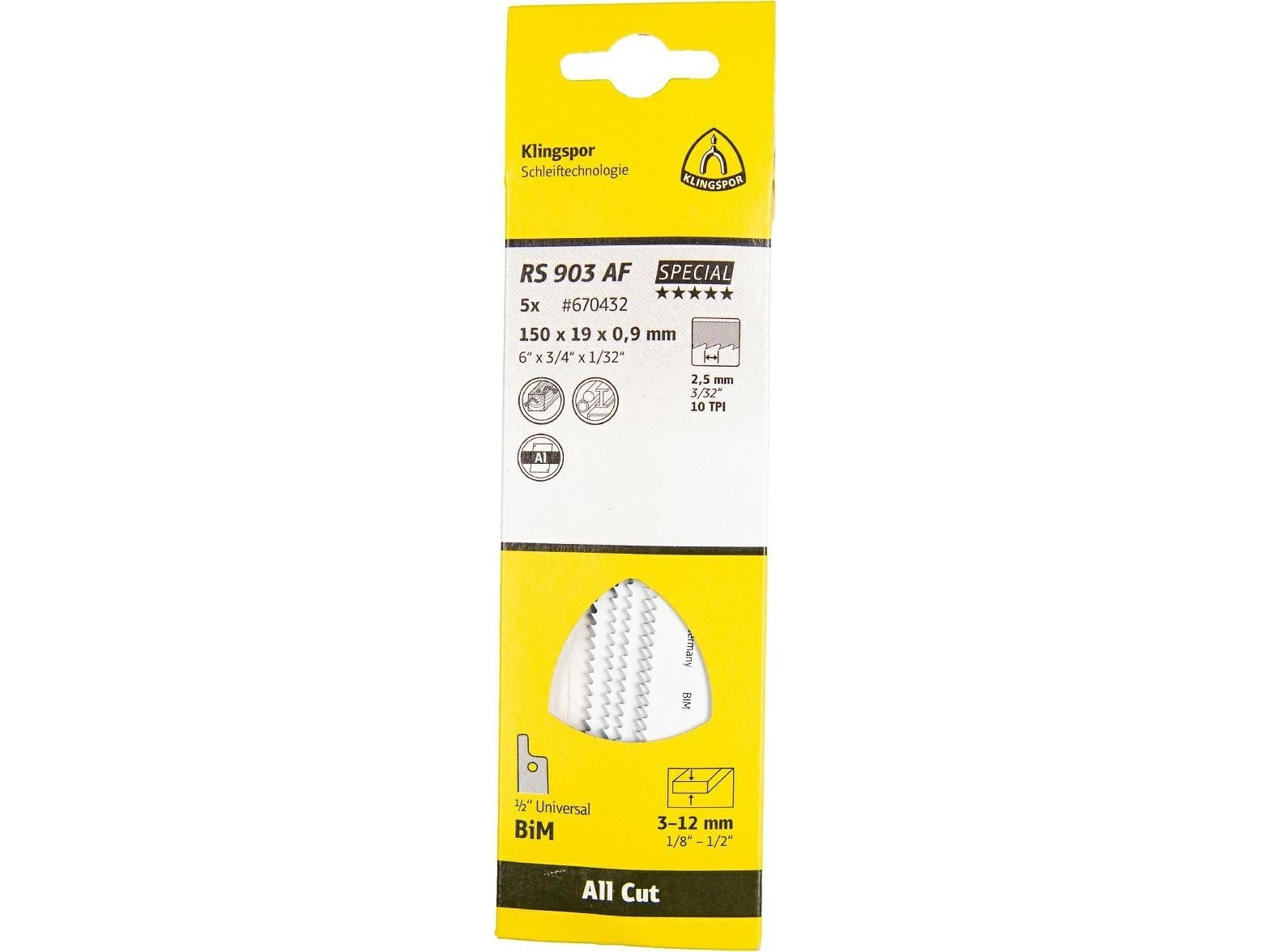 KLINGSPOR s&aring;gblad till sticks&aring;g, 150x19x0,9 mm RS 903 AF /5 st