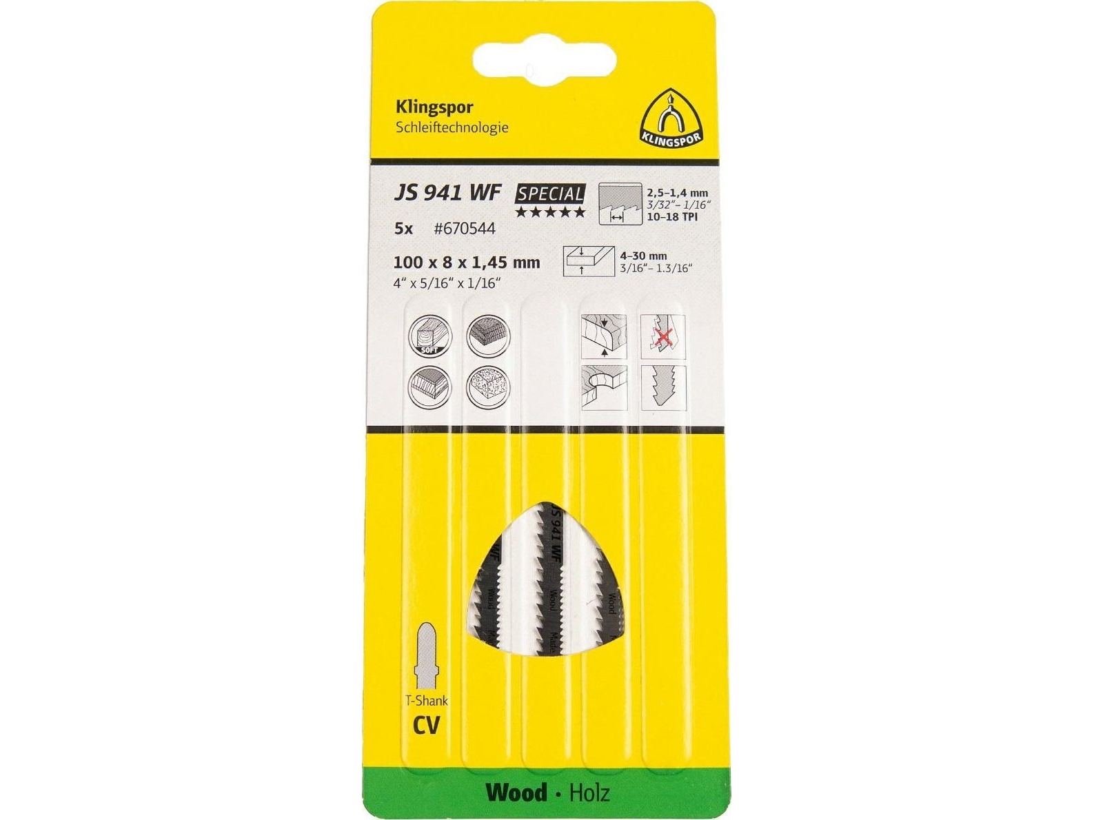 KLINGSPOR sticksågsblad för sticksåg 100x5x1,45 mm JS 941 WF (5 st.) | Elverktyg - Sågblad - Sticksågsblad | GameStuff