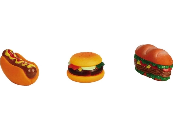 Beeztees Vinyl-”Sandwich” Legetøj Mix (Hot-Dog, Sandwich, Hamburger) 11X4,5X6 Cm
