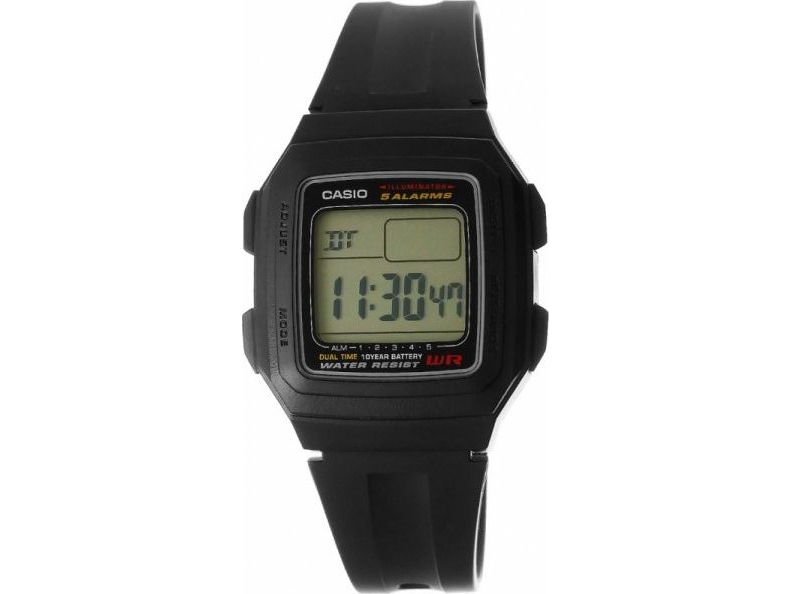 Casio F-201WA-1ADF, Armbåndsur, Resin, Sort, Rustfrit Stål, Resin, Sort, Rektandel