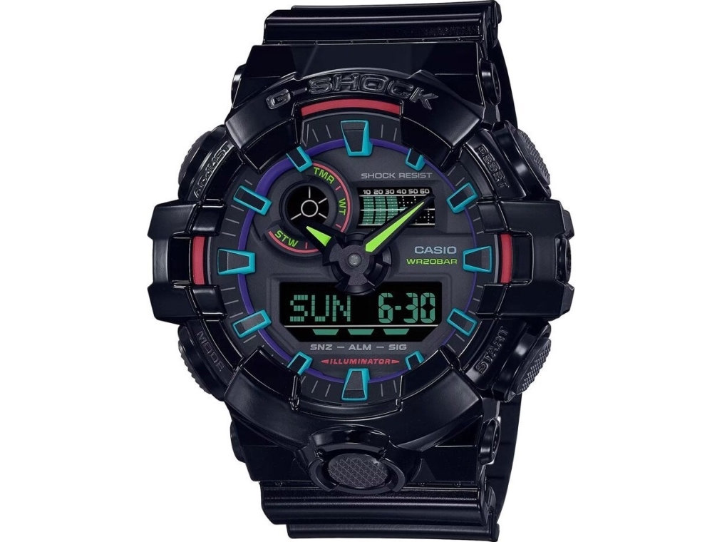 Zegarek Casio Zegarek marki Casio malli GA-700RGB kolor Czarny. Akcesoria męski. Sezon: Cały rok NoSize