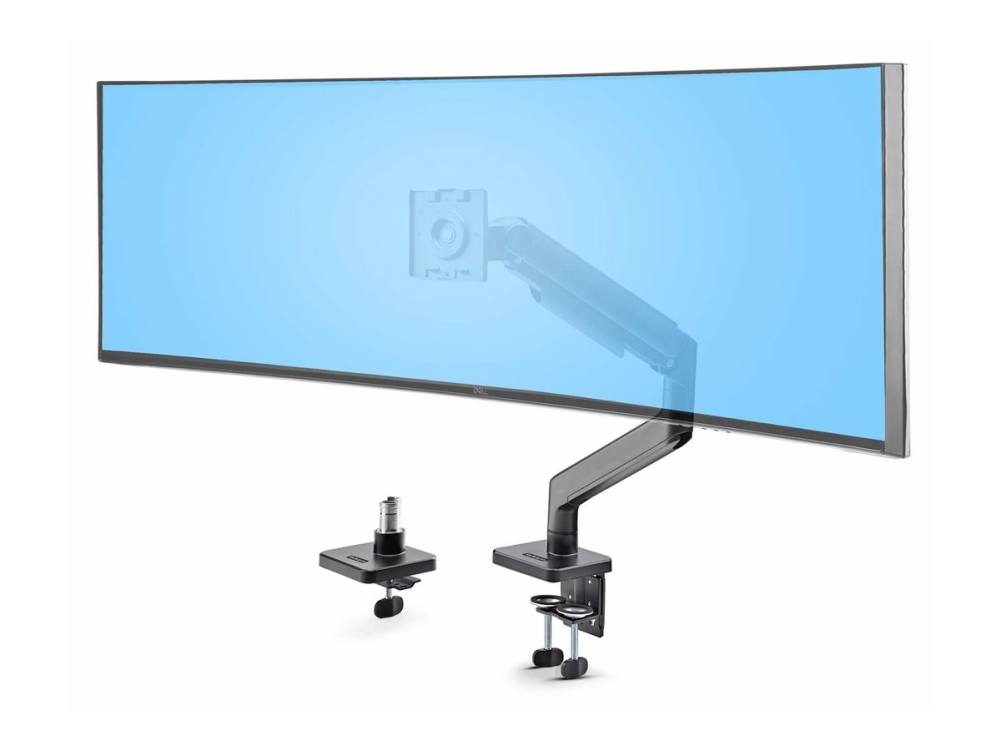 Startech Monitor Desk Mount For 49 Ultrawide Curved Screen, Max 44lb - Monteringssett (fjærarm, svivelarm, sokkel, VESA-montering, C-klemme monteringsfeste 10-80 mm, maljefeste 10 - 35 mm) - justerbar arm med mekanisk fjær - for LCD-display / bøyd LCD-display - plastikk, aluminium, stål - svart - skjermstørrelse: up to 49 (ultra-wide) - skrivebordsmonterbar