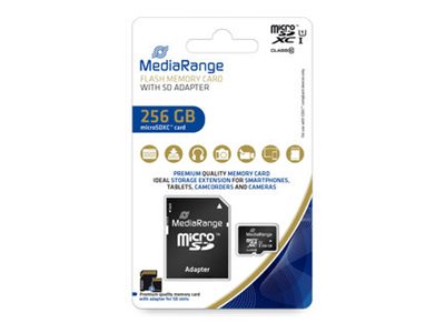 Mediarange Mr946 - Flashhukommelseskort (Microsdxc Til Sd Adapter Inkluderet) - 256 Gb - Uhs-I / Class10 - Microsdxc - Sort