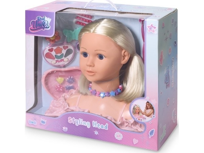 Real Uniq, Blondes Haar Und Make-Up Kopf Mit Zubehör Und Make-Up.