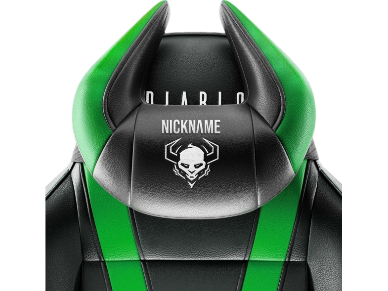 Diablo X-Horn nackstödsdyna med personligt broderi, svart och grön | Spel - Gamingmöbler - Tillbehör | GameStuff