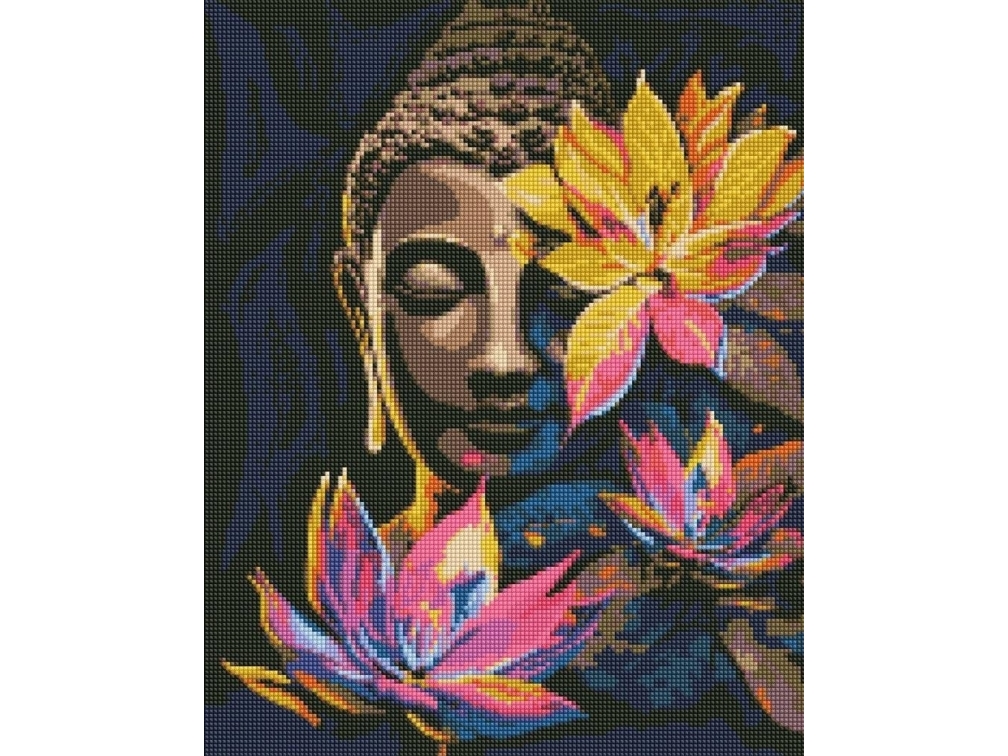Diamant-Mosaik - Buddha Mit Lotusblumen 40X50cm