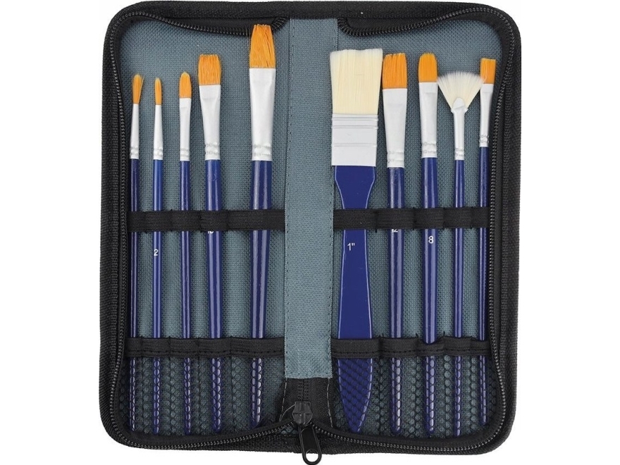 Set of artistic 10 brushes with wooden handle | Skola & Hobby - Solida färger - Färgkritonger för skolanvändning | GameStuff