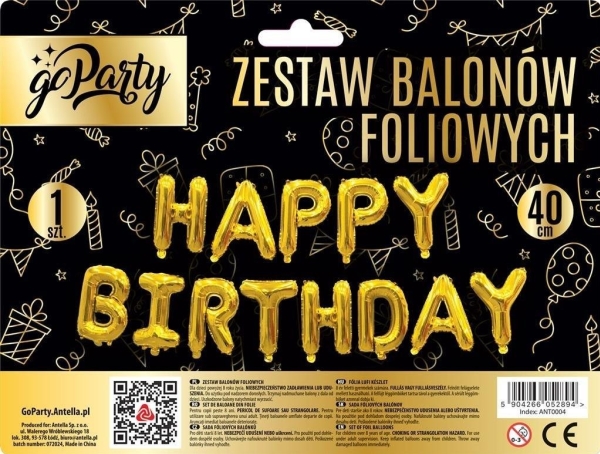Happy Birthday Letter Set Foil Balloon, 13 Pcs Gold Bcf-894
