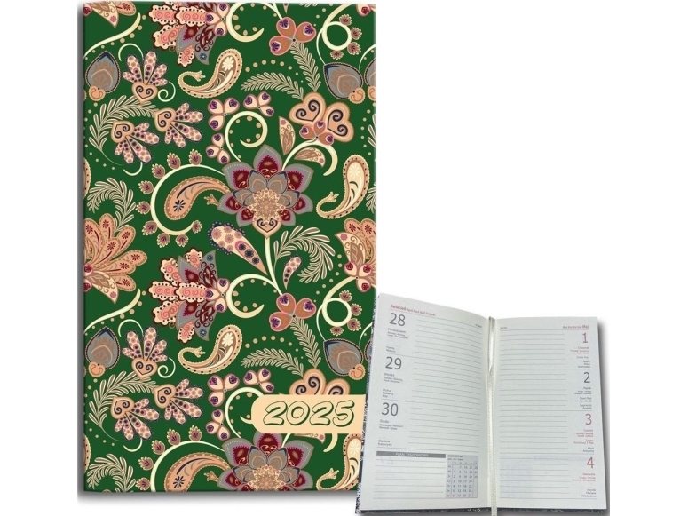 Kalender 2025 A6 Weekly Paisley Blomster Grøn