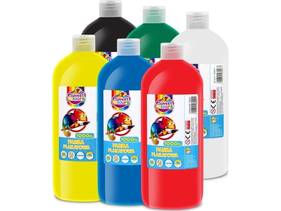 Plakatmaling i 1000 ml flasker (6 farver)