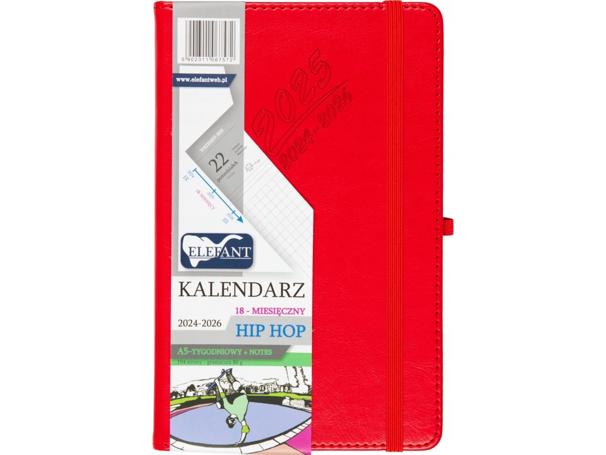 Kalender 2024/2026 A5 18m Notesbog Hip Hop Rød
