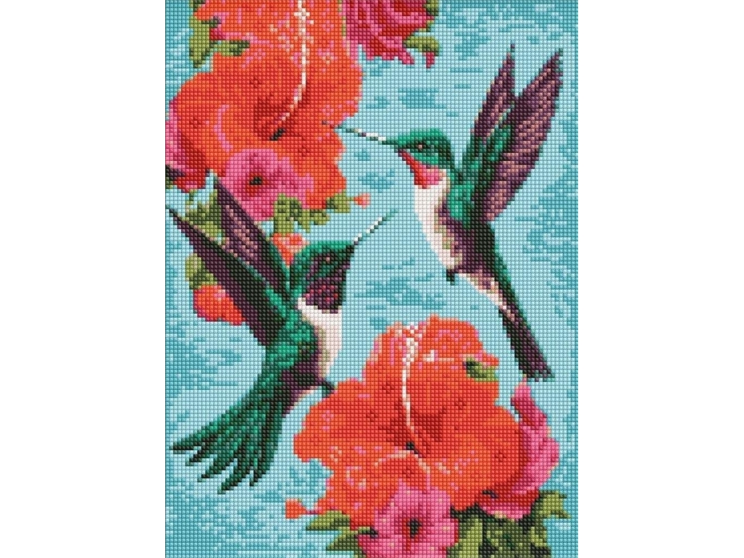 Diamant-Mosaik - Smaragd-Kolibris 30X40cm