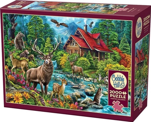 Puzzle 2000 Waldhütte Mit Rotem Dach G3