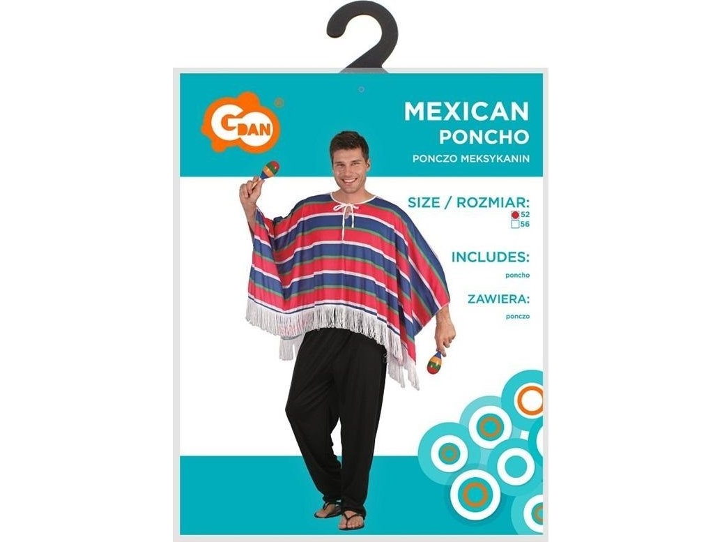 Voksenkostume Mexicansk Poncho Størrelse 52