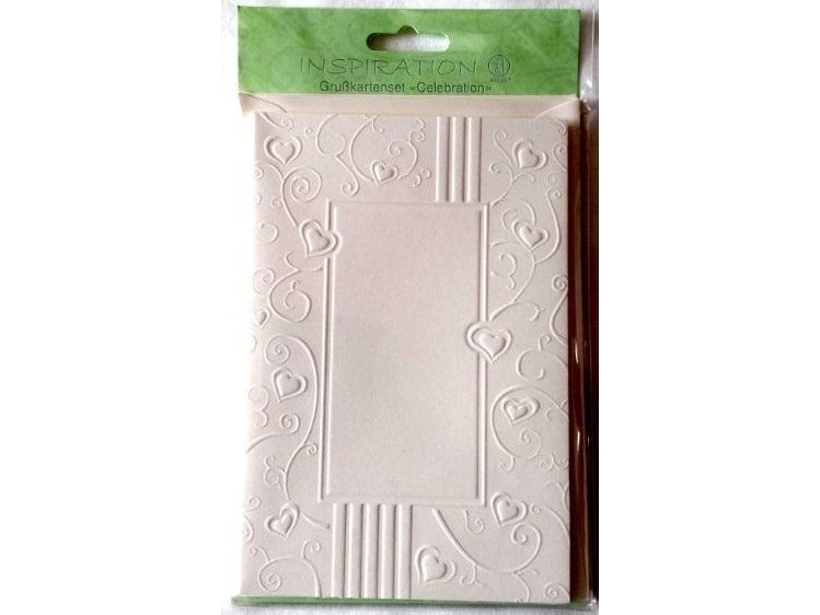 Embossed Cards+Envelopes Heart Ornament Creme05 5Pcs
