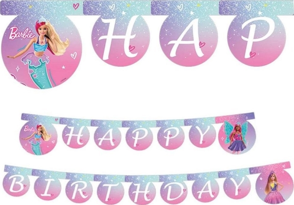 Banner Happy Birthday Barbie Fantasy Mattel 200cm