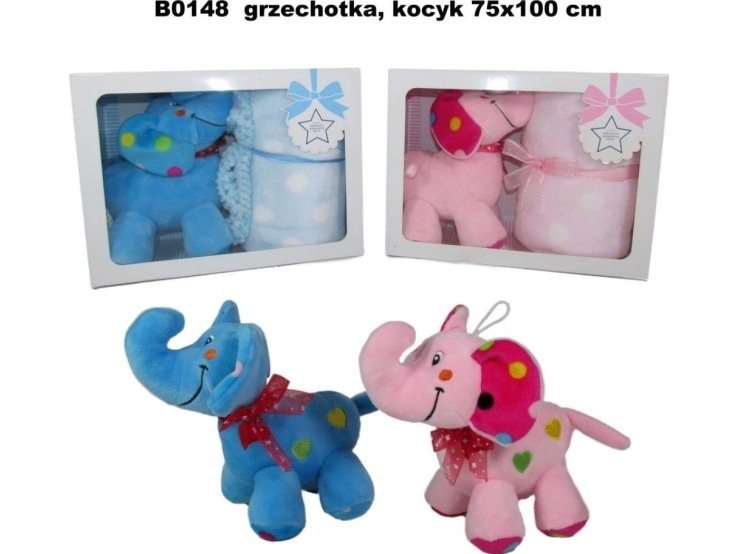 Elephant With Rattle And Blanket 75X100cm Mix