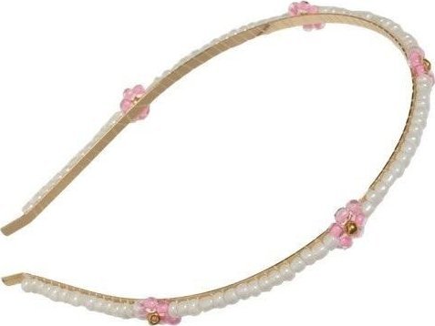 Pandebånd med perler og lyserøde blomster