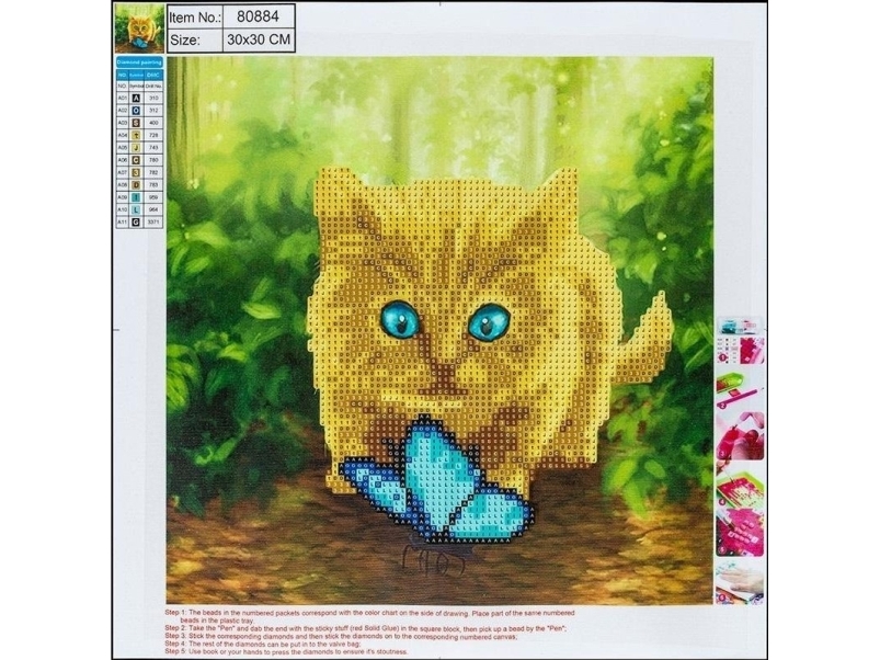 Diamantmosaik 5D - Cat&Amp Butterfly 30X30 80884